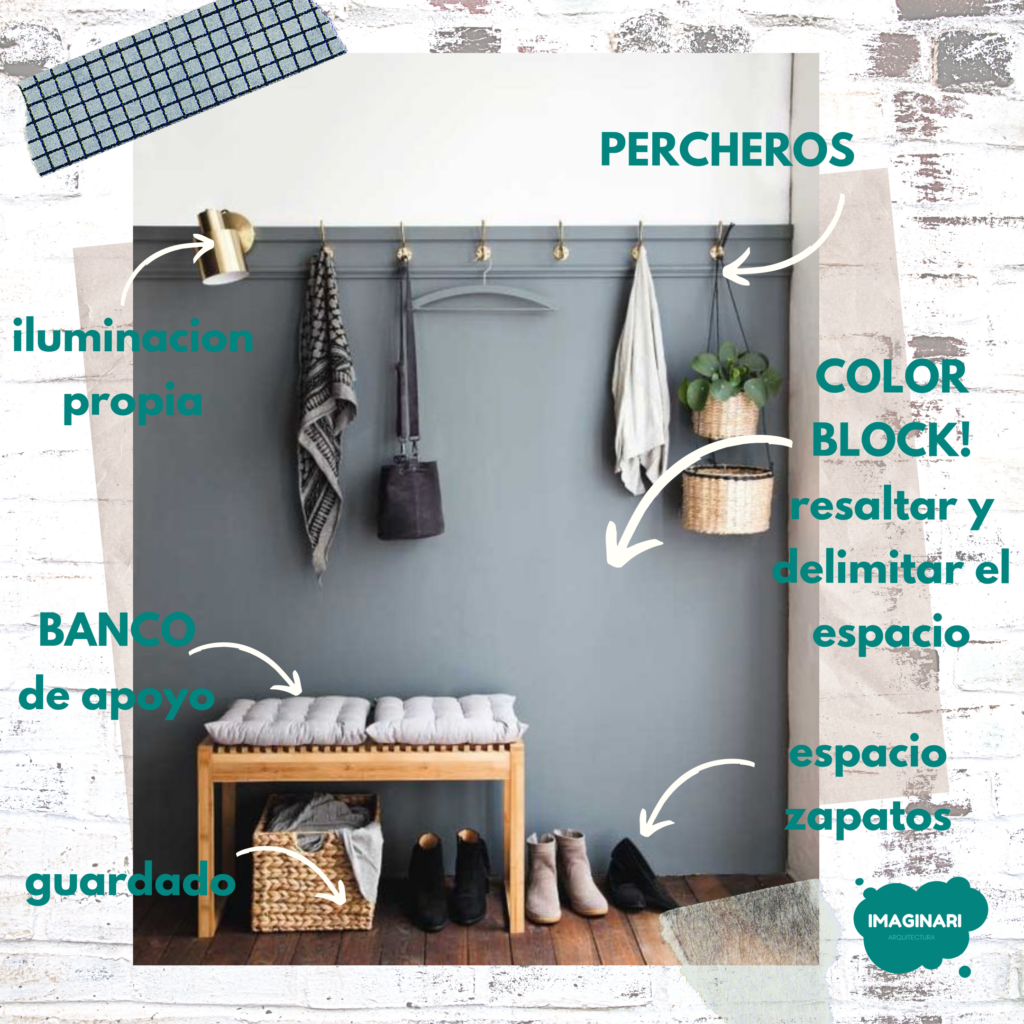 percheros y pared de color